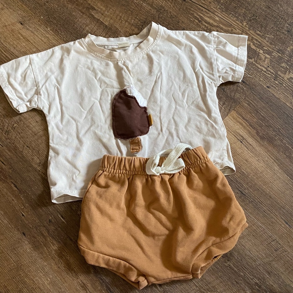 Kids Ice Cream Print Matching Set - Cream and Brown